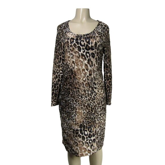 LEOPARD NWT Animal Print Safari Cheetah Textured Mob Wife knit Career Dress L - Picture 1 of 11